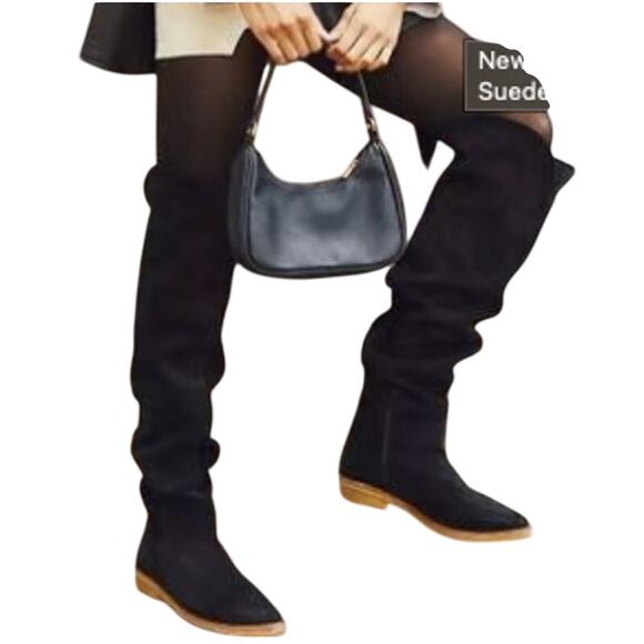 Free People Banks Over The Knee Suede Boot Women 7.5 Black Western Boho - Picture 11 of 11